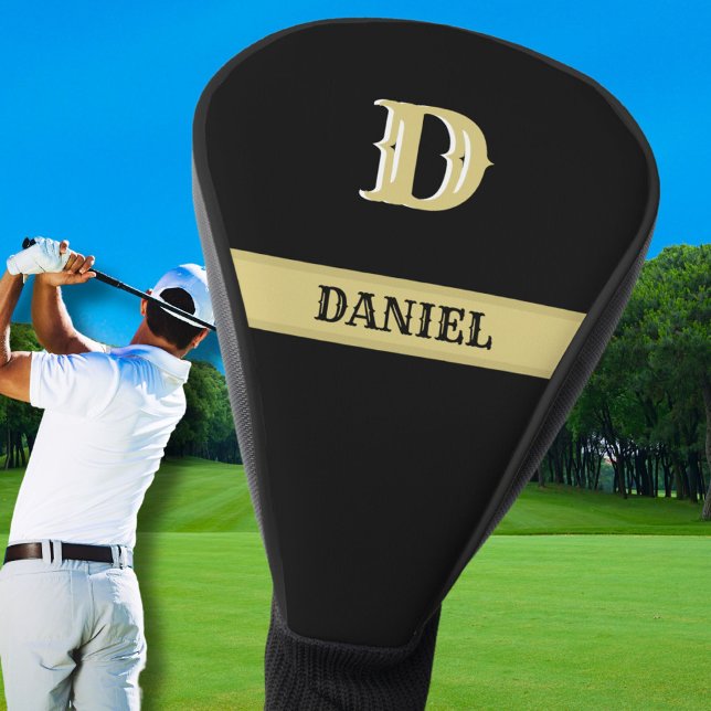Couvre-club De Golf Nom personnalisé Noir Personnalisé Monogramme (Créateur téléchargé)