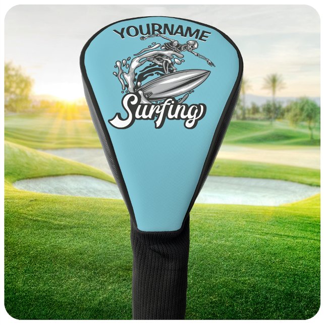 Couvre-club De Golf NOM personnalisé Surfer Big Wave Skeleton Surfing (Créateur téléchargé)