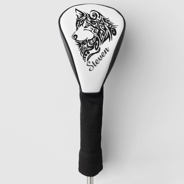 Couvre-club De Golf Nom personnel du loup tribal Script (Devant)