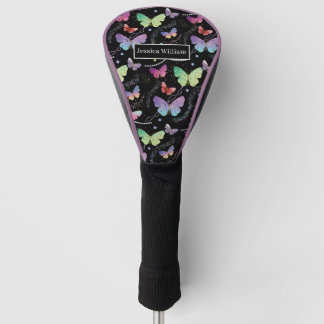 Couvre-club De Golf Nom personnel Élégant Papillons violets brillants