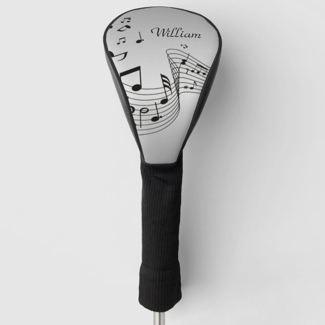 Couvre-club De Golf Notes musicales sur Argent avec nom (Devant)