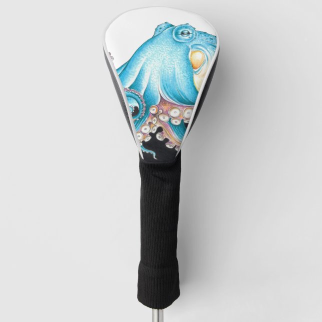 Couvre-club De Golf Octopus Bleu Sur Encre Blanche (Devant)