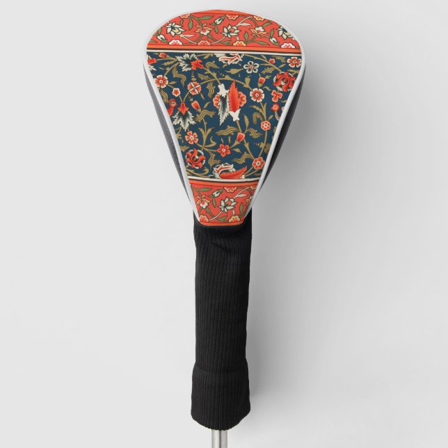 Couvre-club De Golf Oiseau et fleurs Perse Motif bleu rouge (Devant)