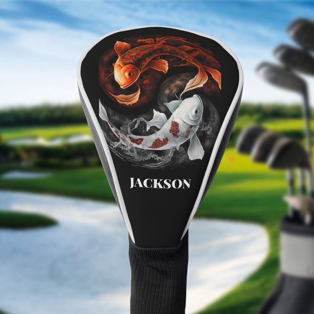 Couvre-club De Golf Orange Et Blanc Lucky Koi Fish Japon Art Personnal (Créateur téléchargé)