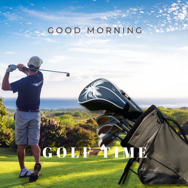 Couvre-club De Golf Palmier Bleu Blanc Tropical Élégant Monogramme (Créateur téléchargé)