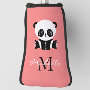 Couvre-club De Golf Panda à assise mignonne Monogramme Saumon personna