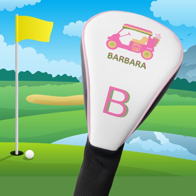 Couvre-club De Golf Panier de golf personnalisé Hot Rose Nom Monogramm (Créateur téléchargé)