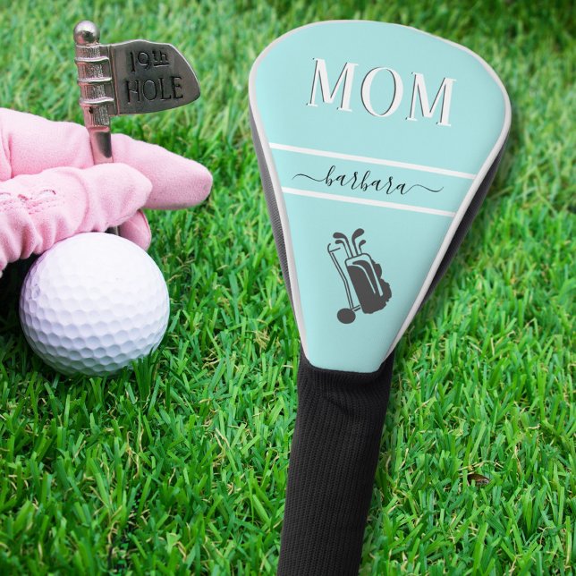 Couvre-club De Golf Panier de nom personnalisé Turquoise élégant Aqua  (Créateur téléchargé)