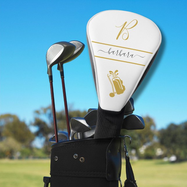 Couvre-club De Golf Panier d'or Monogramme initial et nom personnalisé (Créateur téléchargé)
