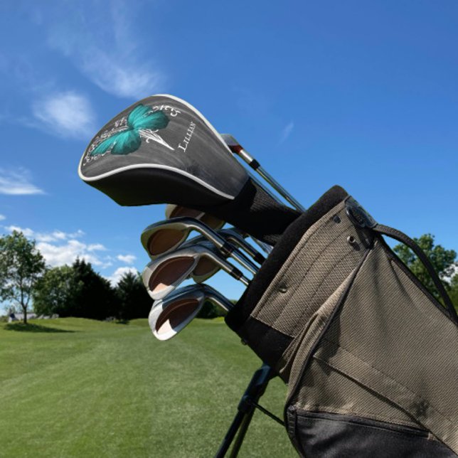 Couvre-club De Golf Papillon rustique turquoise Couvercle de tête de g (Teal Rustic Butterfly Personalized Golf Head Cover)
