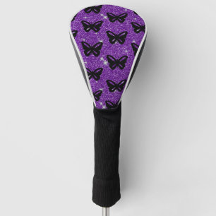 Couvre-club De Golf Papillons noirs Paillettes violettes Mouche Insect