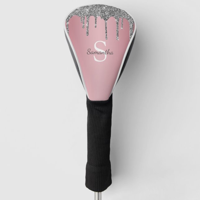 Couvre-club De Golf Parties scintillant argent Rose or rose  Nom (Devant)