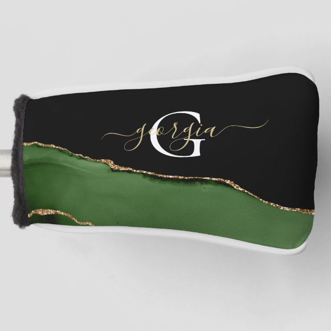 Couvre-club De Golf Parties scintillant d'or et Monogramme d'âge vert (Devant)