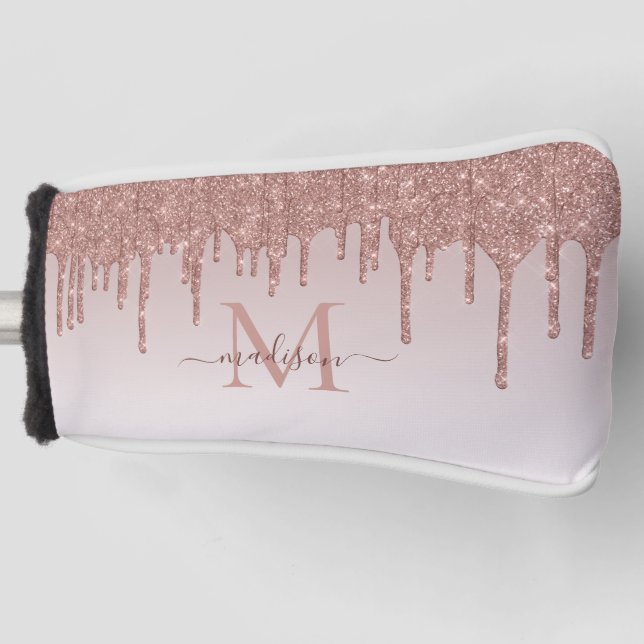 Couvre-club De Golf Parties scintillant moderne  Rose Monogramme or Sc (Devant)