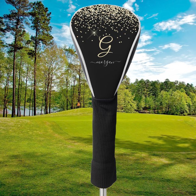 Couvre-club De Golf Parties scintillant or & Monogramme Nom de script  (Créateur téléchargé)