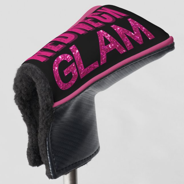 Couvre-club De Golf Parties scintillant rose glam cou rouge sur noir (Devant 3/4)