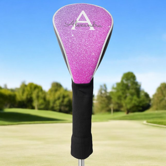 Couvre-club De Golf Parties scintillant rose pourpre et nom du monogra (Créateur téléchargé)