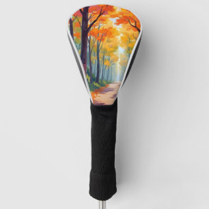 Couvre-club De Golf Peinture de feuillage d'automne de chemin d'automn