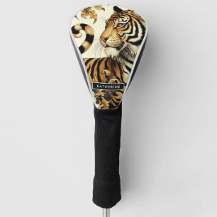 Couvre-club De Golf Peinture vintage de tigre d'or