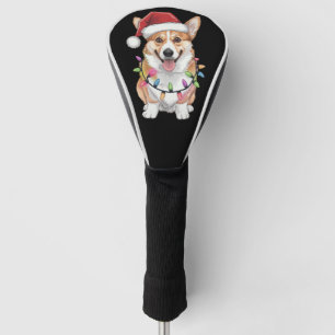 Couvre-club De Golf Pembroke Welsh Corgi Père Noël Lumières de sapin d
