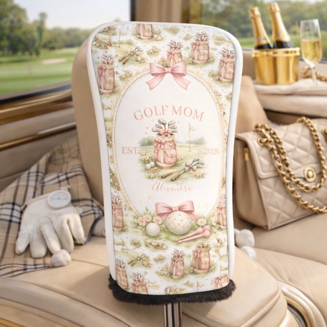 Couvre-club De Golf Personalized Pink Bow Golf Mom Gift (Créateur téléchargé)