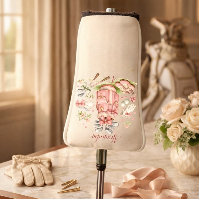 Couvre-club De Golf Personalized Pink Coquette Golf Monogram (Créateur téléchargé)