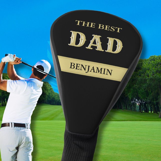 Couvre-club De Golf Personnalisé Black Gold Meilleur nom DAD personnal (Créateur téléchargé)