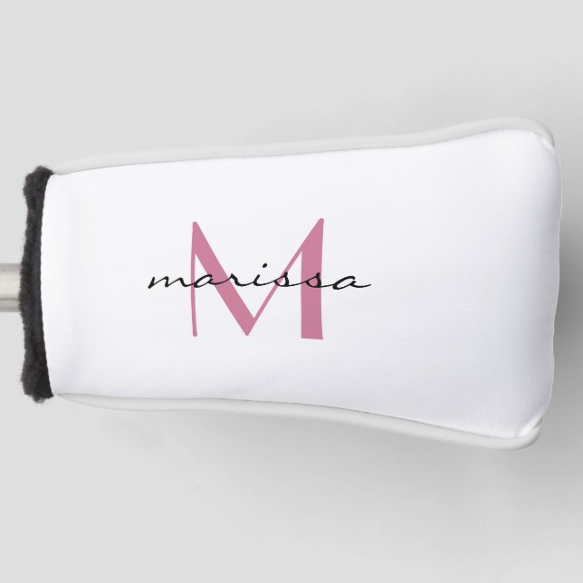 Couvre-club De Golf Personnalisé Dames Rose Nom Monogramme Putter Cove (Devant)