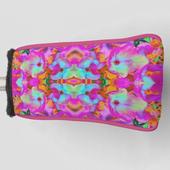 Couvre-club De Golf Pétales de fleurs d'Hydrangea en Aqua Magenta et O (Devant)