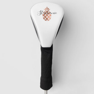 Couvre-club De Golf Petit ananas personnalisé en feuille d'or rose fau