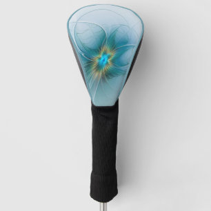 Couvre-club De Golf Petite Beauté Moderne Bleu Or Fractal Art Flower