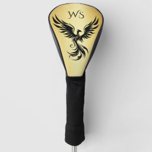 Couvre-club De Golf Phoenix noir en or métallique Monogramme initial