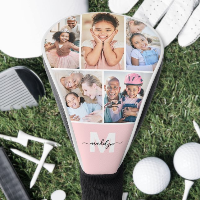 Couvre-club De Golf Photo Collage Pink Monogram Picture (Photo Collage Pink Monogram Picture Golf Head Cover)