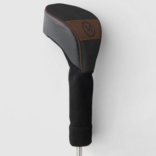 Couvre-club De Golf Photo en cuir noir et marron monogramme personnali (Incliné)
