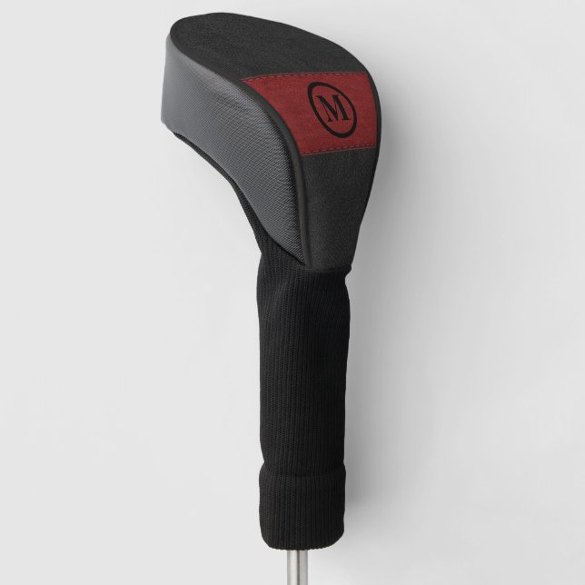Couvre-club De Golf Photo en cuir noir et rouge monogramme personnalis (Incliné)