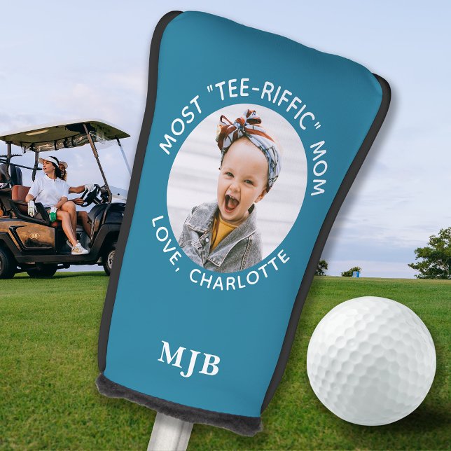 Couvre-club De Golf Photo MOM personnalisée Monogramme Turquoise Putte (Créateur téléchargé)