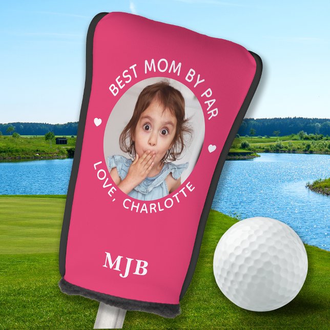 Couvre-club De Golf Photo personnalisée MOM Monogramme rose chic (Créateur téléchargé)