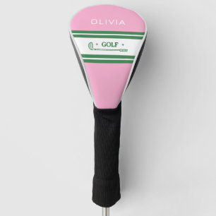 Couvre-club De Golf Pink & Green Striped cadeau rétro personnalisé