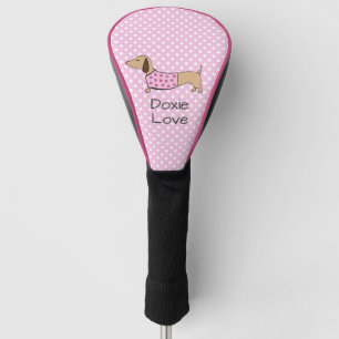 Couvre-club De Golf Pink Polka Dot Wiener Chien Aimer Golfer Cadeau