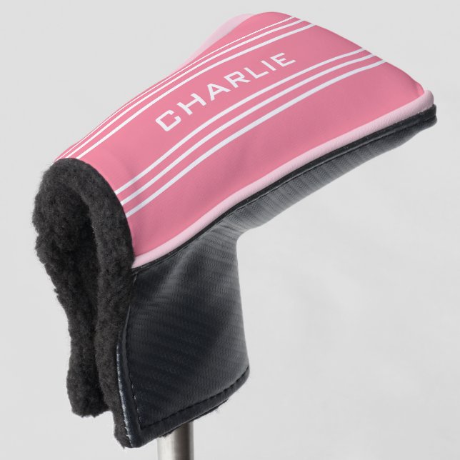 Couvre-club De Golf Pink Stripes couvre-pupitre monogramme personnalis (Devant 3/4)