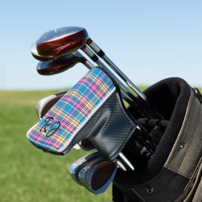 Couvre-club De Golf Plaid Personnalisé Bleu, Violet, Turquoise, Jaune (In Situ)