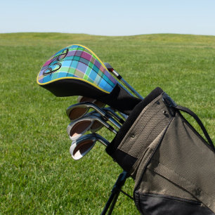 Couvre-club De Golf Plaid Personnalisé Violet Vert Jaune Turquoise