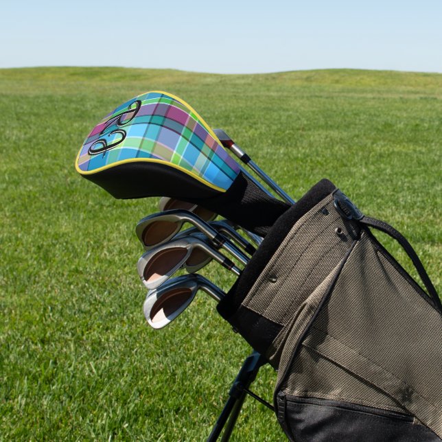 Couvre-club De Golf Plaid Personnalisé Violet Vert Jaune Turquoise (In Situ)