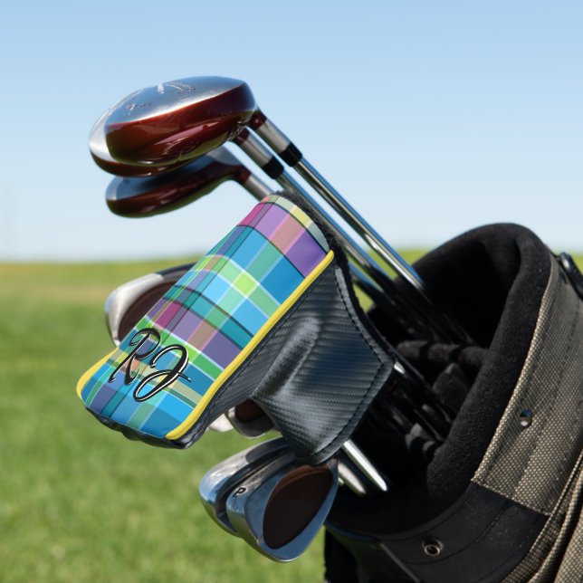 Couvre-club De Golf Plaid Personnalisé Violet Vert Jaune Turquoise (In Situ)
