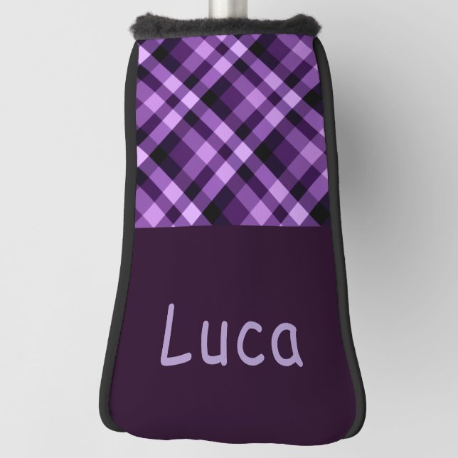 Couvre-club De Golf Plum Violet Plaid Monogramme Golf Couvercle Tête d (Tourné à 90°)