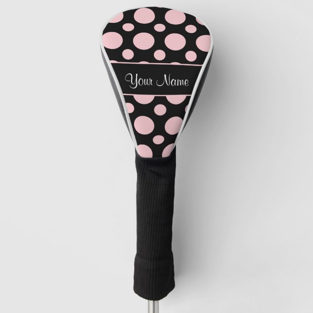 Couvre-club De Golf Pois rose sur l'arrière - plan noir (Devant)