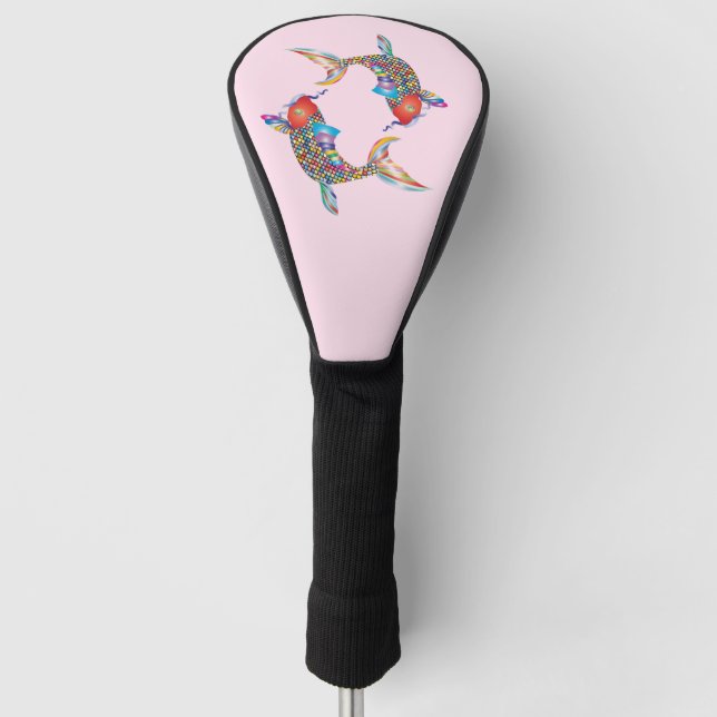 Couvre-club De Golf Poisson mosaïque sur rose (Devant)