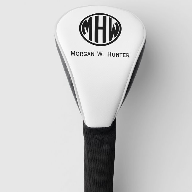 Couvre-club De Golf Police de monogramme de cercle noir blanc fond DIY (Créateur téléchargé)