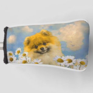Couvre-club De Golf Pomeranian dans les marguerites peignant - art