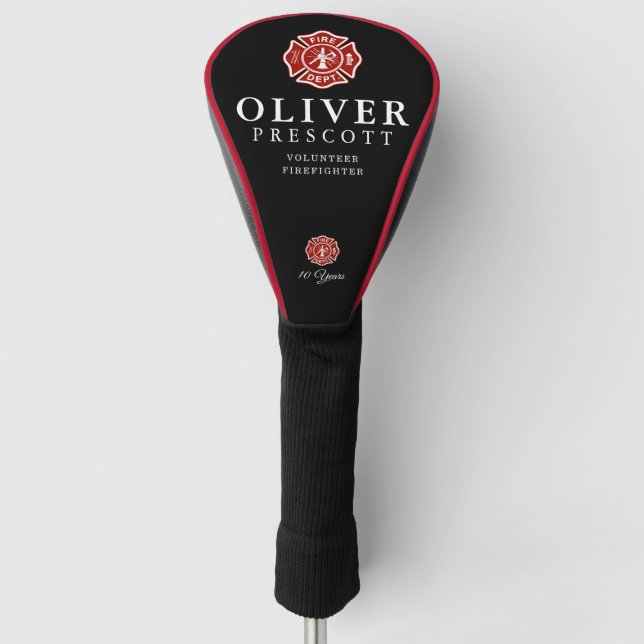 Couvre-club De Golf Pompier volontaire | Symbole croix maltaise Noir (Devant)
